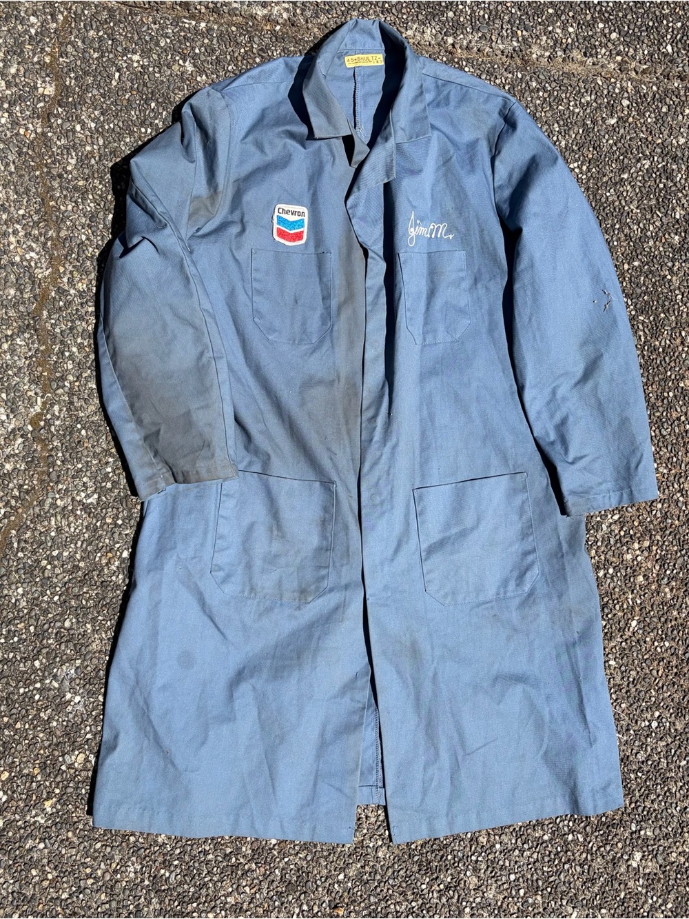 Vintage 70s Chain Stitch Work Smock Car Mechanic stain Chevron Jacket duster